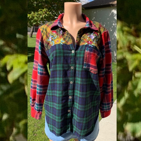 Vintage Plaid Flannel Patchwork Top Cottagecore Retro Rustic Hippie Boho Blair - Picture 5 of 12